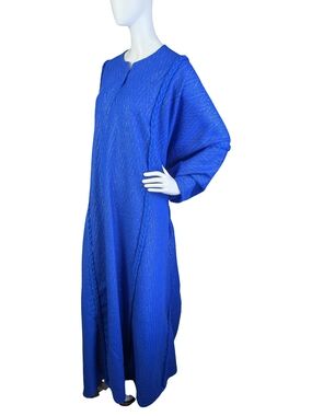 Vintage 70s Blue Metallic Kaftan Maxi Dress Disco Glam Oversized | Large